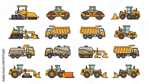 Construction Vehicles A Colorful Set of Icons for Building and Transport