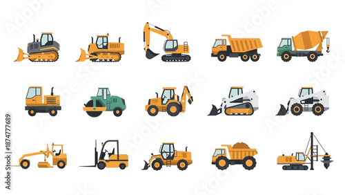 Construction Vehicles A Collection of Heavy Machinery Icons for Various Projects and Tasks
