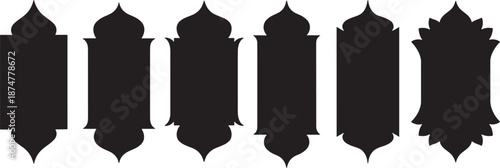 Collection of Elegant Islamic Vertical Frames and Pillar Silhouettes with Decorative Dome Tops for Ramadan Kareem and Arabesque Graphic Design