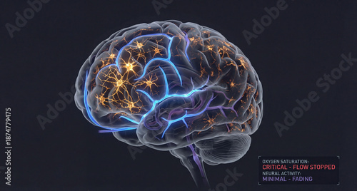 Human brain hypoxia and oxygen deprivation medical illustration