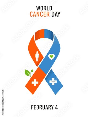 World Cancer Day Symbolic Poster in Modern Flat Vector Design