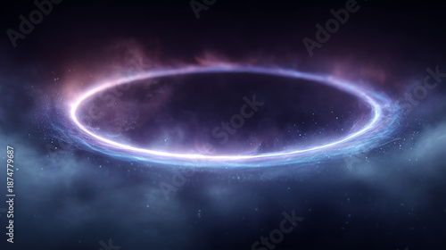 Ethereal Violet and Blue Mystic Portal with Cosmic Nebula Clouds and Luminous Particles