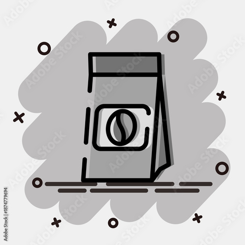 Icon coffee pack. Coffee shop elements. Icon in comic style.