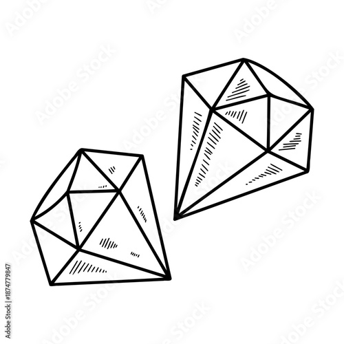 Geometric crystal gems and diamond stone hand drawn sketch illustration