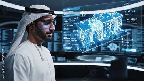 Futuristic Data Analysis and Digital Interface Interaction.