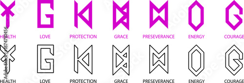 Mystical rune symbol set representing strength, protection and energy