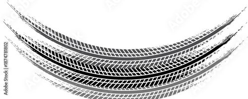 Auto tire tread grunge element. Car and motorcycle tire pattern, wheel tyre tread track. Black tyre print.