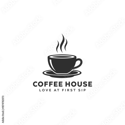 Coffee House Logo with Hot Cup Icon for Cafe and Restaurant Branding