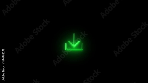 neon downloading icon animation featuring a downward arrow and progress indicator in a clean, minimal or neon line style. Represents file download, data transfer, saving content, loading progress