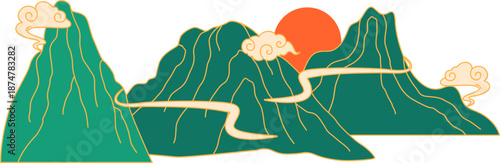 Traditional Oriental Mountain Landscape