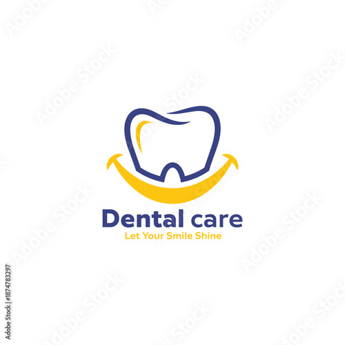 Dental clinic logo with tooth smile healthcare symbol