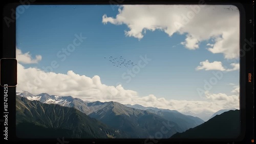 Scenic Mountain Landscape with Blue Sky and Clouds.