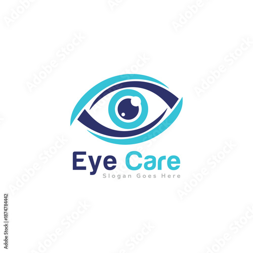 Modern eye care logo with vision optical health clinic service and abstract protection brand identity design in vector style