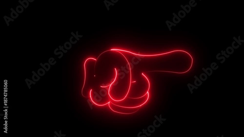 futuristic neon index finger pointing icon designed with glowing line art on a dark background. The icon shows a human hand with the index finger extended, symbolizing direction,