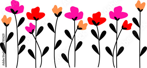 Vector of spring summer flowers. summer garden flowers isolated on white background. Cottage backyard garden flower landscape illustration in flat style.