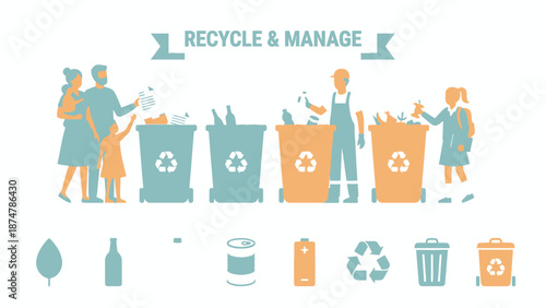 Family actively participating in recycling and waste management activities.