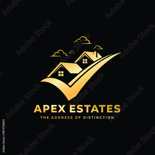 Real estate logo with house roof building property luxury home and construction brand identity design in vector style