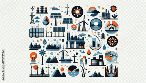 Sustainable Energy Icons and Symbols Collection.