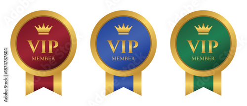 Premium VIP member badges in various colors for reward and loyalty programs