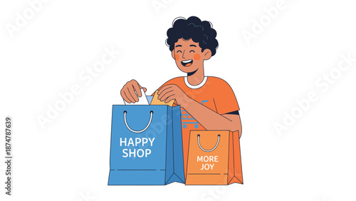 Happy young man with shopping bags full of purchases.