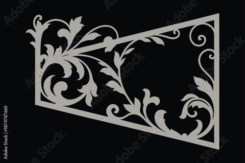 Luxury Rectangular Golden Ornament Frame with Baroque Rococo Scrollwork on White Background