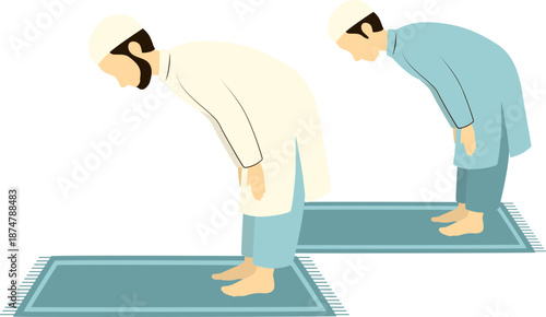 Muslim Men Praying Ruku