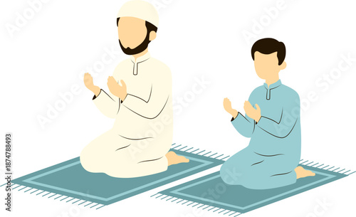 Muslim Father Son Praying