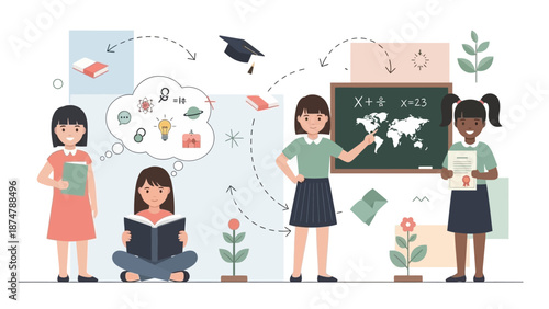 Young students in a classroom setting engaged in various learning activities, symbolizing education and growth