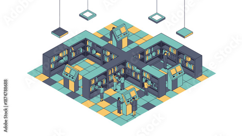 Isometric Museum Gallery Exhibition Hall Interior.