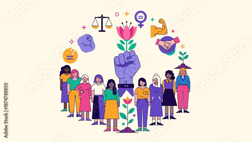 Celebrating Women's Strength and Equality with Diverse Representation and Symbols of Empowerment