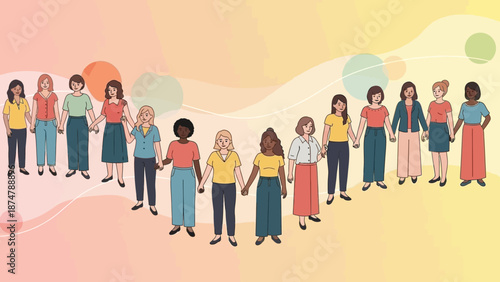 Diverse group of women holding hands in a heart shape, symbolizing unity and sisterhood