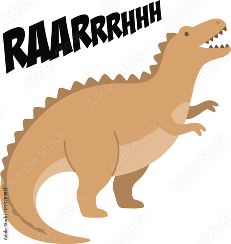 Cute cartoon dinosaur illustration roaring with text RAARRHH, funny kids character design for t shirt, nursery, sticker print, poster, graphic