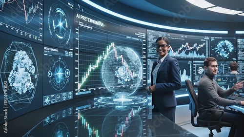 Futuristic Data Analysis in High-Tech Control Room.