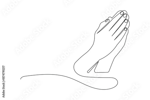Continuous line drawing of praying hands minimalist illustration isolated