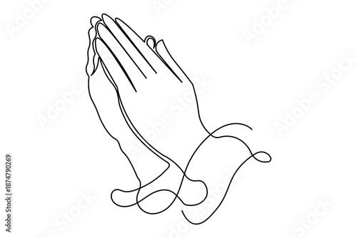 Praying hands continuous one line drawing minimalist style isolate outline