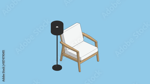 Modern Armchair and Contemporary Floor Lamp Set.
