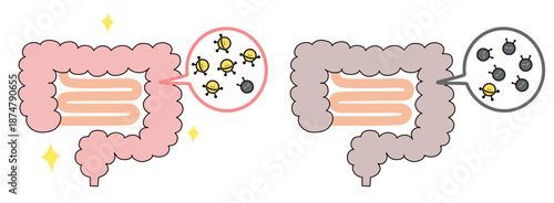 善玉菌、悪玉菌、腸内環境のベクターイラスト