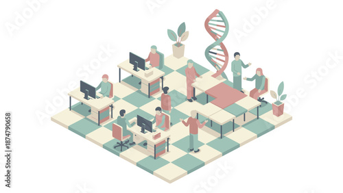 Modern Office Environment with Diverse Professionals Collaborating.