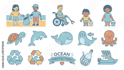 Ocean Protection and Marine Life Conservation Illustrations.