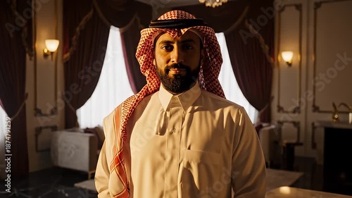 Traditional Middle Eastern Man in Elegant Interior Setting.