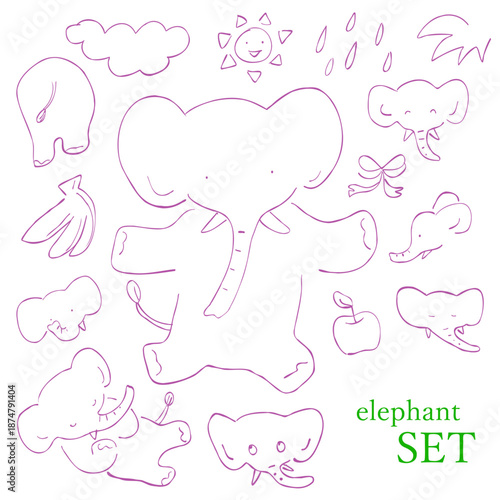 バナナや果物と遊ぶゆるいぞうの手描きイラストセット