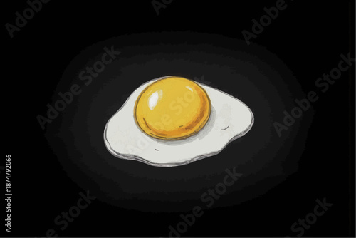 Fried egg illustration on a black background with copy space