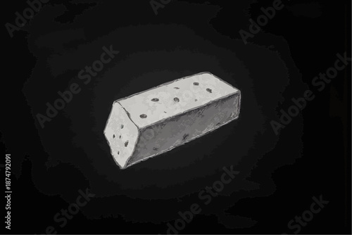 Cheese block illustration on a black background with copy space