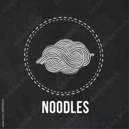 Noodles illustration on a black background with copy space
