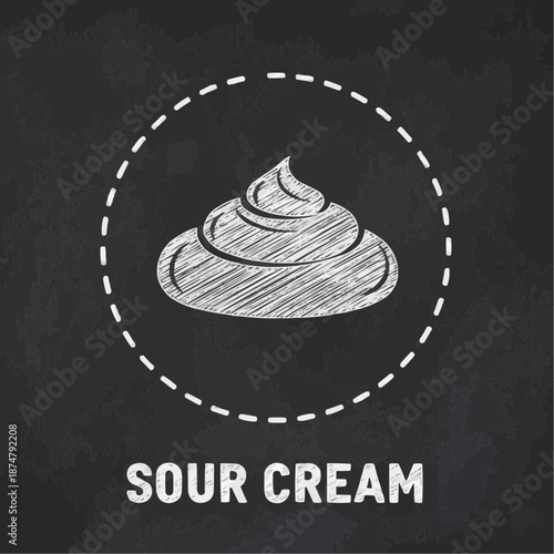 Sour cream illustration on a black background with copy space
