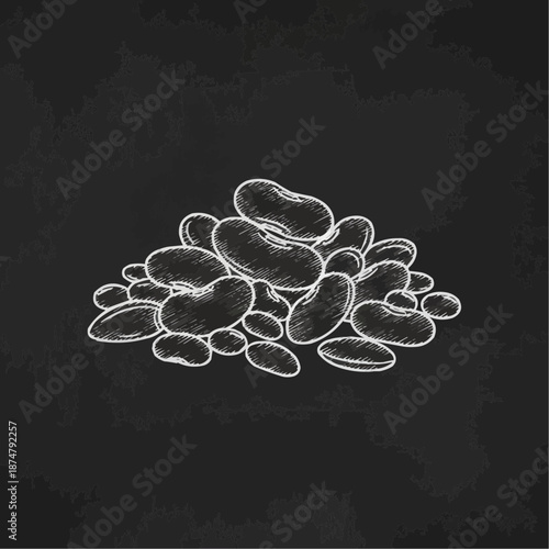 Illustration of beans on a black background for culinary and healthy eating themes