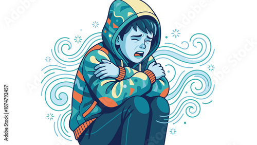 Sad Young Boy Feeling Cold and Alone.