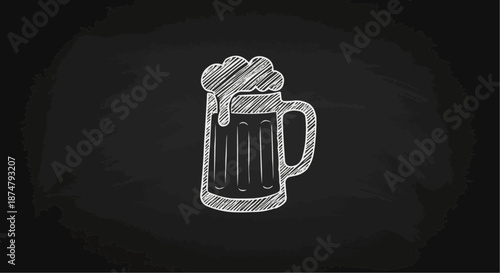 Mug of beer illustration on a black background for beverage and pub themes
