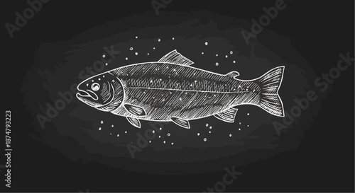 Fresh fish illustration on a black background for culinary and seafood themes