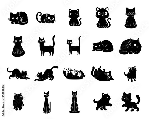 Black cat poses vector illustration